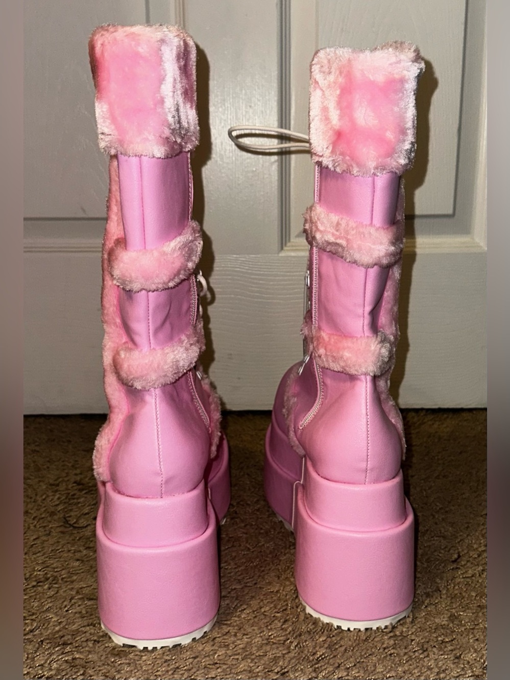 Demonia Bear 202 Baby Pink Faux Leather Platform Boots NEW 9 - Picture 4 of 13